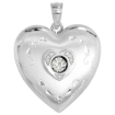Picture of 1 inch Sterling Silver Cubic Zirconia Dancing Stone Heart Locket Necklace for Women Floral Etching