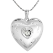 Picture of 1 inch Sterling Silver Cubic Zirconia Dancing Stone Heart Locket Necklace for Women Floral Etching