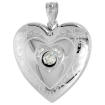 Picture of 1 inch Sterling Silver Cubic Zirconia Dancing Stone Heart Locket Necklace for Women Scroll Etching