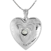 Picture of 1 inch Sterling Silver Cubic Zirconia Dancing Stone Heart Locket Necklace for Women Scroll Etching