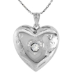 Picture of 1 inch Sterling Silver Cubic Zirconia Dancing Stone Heart Locket Necklace for Women Hearts Etching
