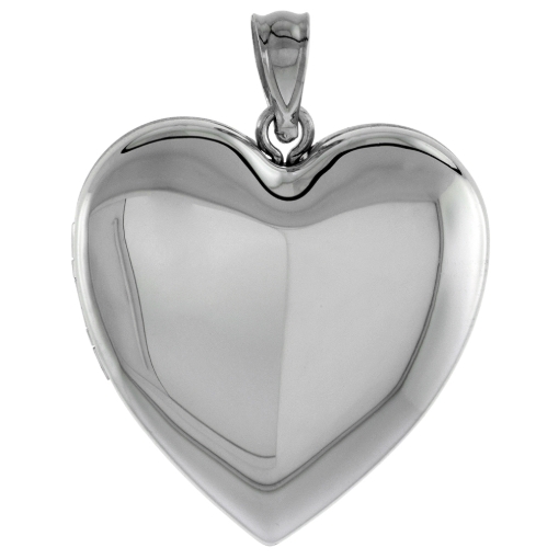 Picture of 1 inch Sterling Silver Plain Heart 4 Picture Locket Necklace for Women 16-20 inch