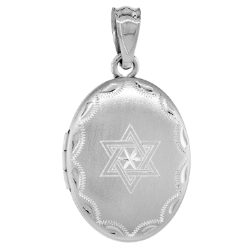 Picture of Small Sterling Silver Oval Star of David Locket Necklace 5/8 inch