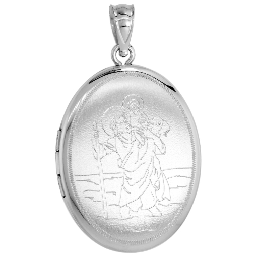 Picture of Sterling Silver St Christopher Locket Necklace Oval Shape 1 1/32 inch