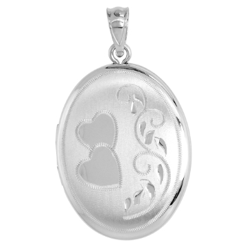 Picture of Sterling Silver Locket Necklace Oval Scroll Hearts & Scroll Motif 1 1/32 inch