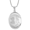 Picture of Sterling Silver Locket Necklace Oval Scroll Hearts & Scroll Motif 1 1/32 inch