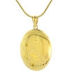 Picture of Gold plated Sterling Silver Footprints Locket Necklace Oval Star Above 1 inch (26mm) tall