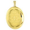 Picture of Large Oval Gold plated Sterling Silver Diamond Locket Necklace Etched Scrollwork 1 3/8 inch