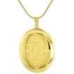 Picture of Large Oval Gold plated Sterling Silver Diamond Locket Necklace Etched Scrollwork 1 3/8 inch