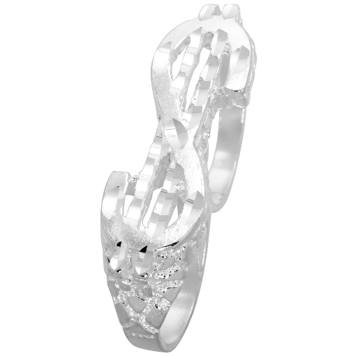 Picture of Sterling Silver Two Finger Dollar Sign Ring 1/2 inch wide, sizes 8 - 13