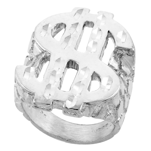 Picture of 1 5/16 inch Large Sterling Silver Dollar Sign Ring for Men Nugget texture Diamond Cut sizes 8 - 13
