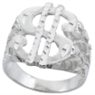 Picture of Sterling Silver Dollar Sign Ring for Men 15/16 inch wide size 8-14.5