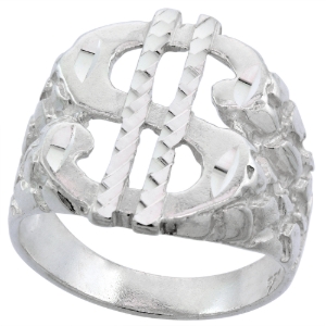 Picture of Sterling Silver Dollar Sign Ring for Men 15/16 inch wide size 8-14.5