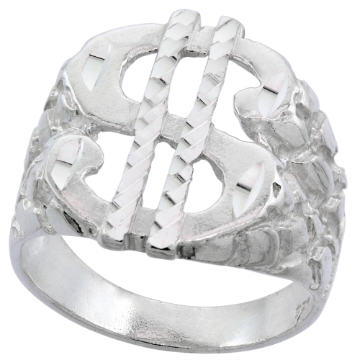 Picture of Sterling Silver Dollar Sign Ring for Men 15/16 inch wide size 8-14.5