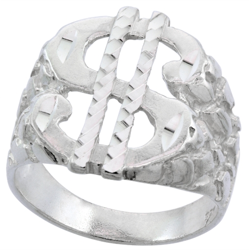 Picture of Sterling Silver Dollar Sign Ring for Men 15/16 inch wide size 8-14.5