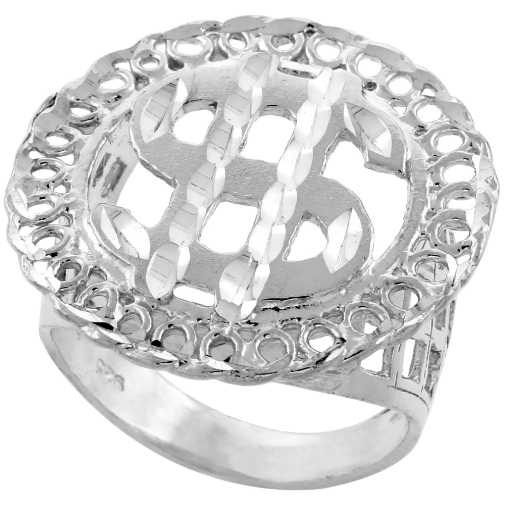 Picture of Sterling Silver Dollar Sign Ring for Men Open Round Endless Circles Border 1 1/16 inch wide sizes 8 - 13