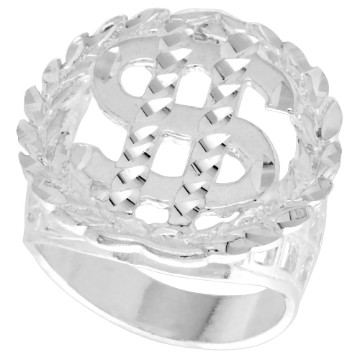 Picture of Sterling Silver Wreath Border Dollar Sign Ring for Men 15/16 inch wide sizes 8 - 13