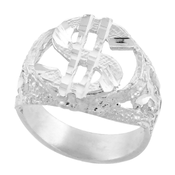 Picture of Sterling Silver Nugget Dollar Sign Ring Diamond Cut Finish 3/4 inch wide sizes 8 - 13