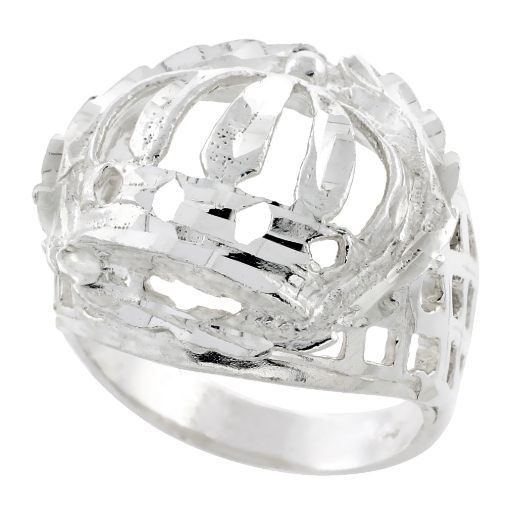 Picture of Sterling Silver Wreath Border Crown Ring for Men Cut out 15/16 inch wide sizes 8 - 13