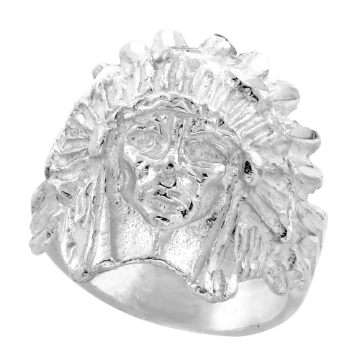 Picture of Sterling Silver Indian Chief Ring for Men with War Bonnet 7/8 inch wide sizes 8 - 13
