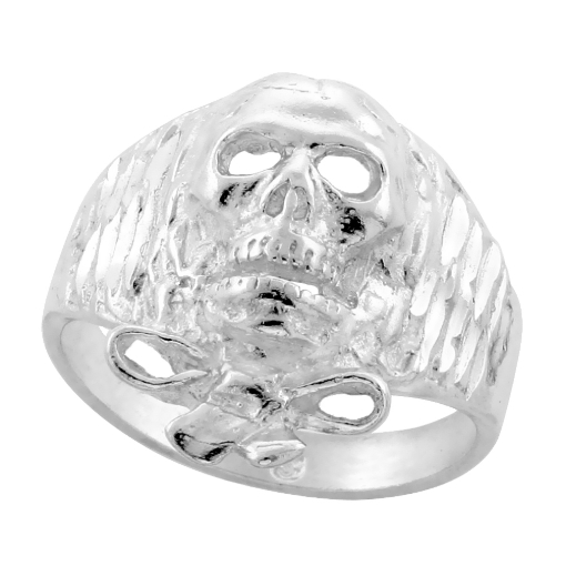Picture of Sterling Silver Skull Ring for Men Bow Tie Beard 13/16 inch wide sizes 8 - 13