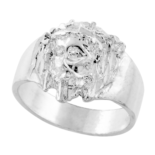 Picture of Small Sterling Crown of Thorns Silver Jesus Christ Ring for Men 9/16 inch wide sizes 8 - 13