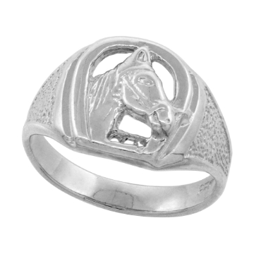 Picture of Small 1/2 inch Sterling Silver Horseshoe Ring for Women Horse Head Polished Finish sizes 8 - 14