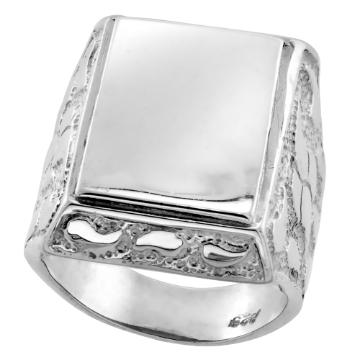 Picture of Sterling Silver Paisley Pattern Nugget Signet Ring for Men Rectangular 1 inch wide sizes 8 - 13