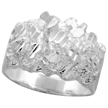 Picture of 9/16 inch wide Sterling Silver Nugget Ring for Men sizes 8 - 13
