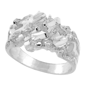 Picture of Sterling Silver Long Rectangle Nugget Ring for Men 1/2 inch wide sizes 8 - 13