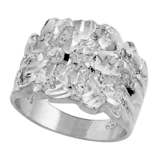 Picture of Sterling Silver Rounded Square Nugget Ring for Men 9/16 inch wide sizes 8 - 13
