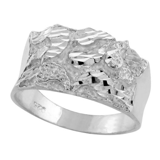Picture of Sterling Silver Pinched Rectangle Nugget Ring for Men 1/2 inch wide sizes 8 - 13
