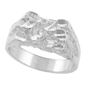 Picture of 3/8 inch wide Sterling Silver Rectangular Nugget Ring for Men sizes 8 - 13