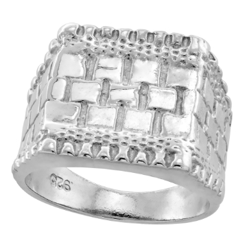 Picture of Sterling Silver Horizantal Grooves Square Nugget Ring for Men 11/16 inch wide sizes 8 - 13