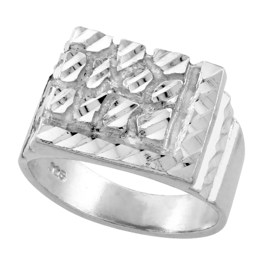 Picture of Sterling Silver L Border Square Nugget Ring for Men 9/16 inch wide sizes 8 - 13