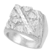 Picture of Sterling Silver Diagonal Groove Square Nugget Ring for Men 5/8 inch wide sizes 8 - 13