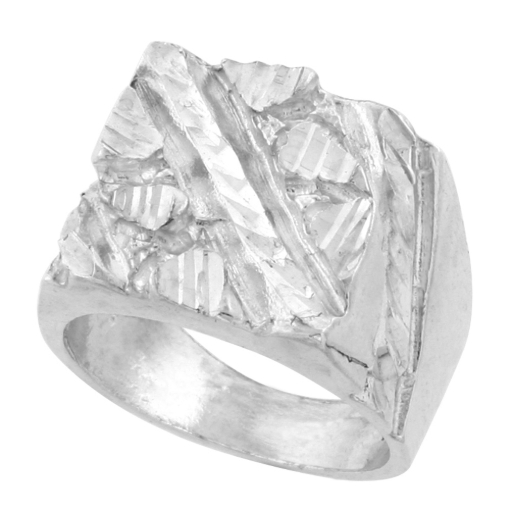 Picture of Sterling Silver Diagonal Groove Square Nugget Ring for Men 5/8 inch wide sizes 8 - 13