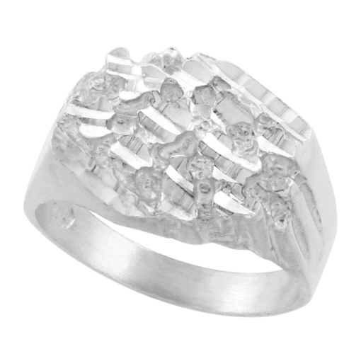 Picture of Sterling Silver Hexagonal Nugget Ring for Men 9/16 inch wide sizes 8 - 13