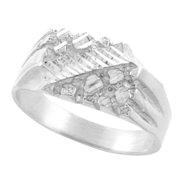 Picture of Sterling Silver Nugget Ring for Men Slanted Stripe Center 7/16 inch wide sizes 8 - 13