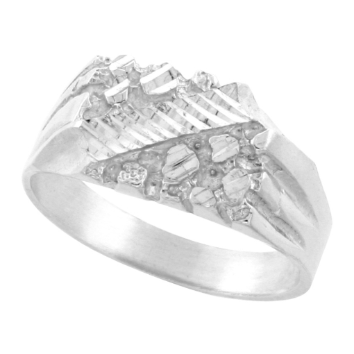 Picture of Sterling Silver Nugget Ring for Men Slanted Stripe Center 7/16 inch wide sizes 8 - 13