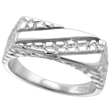 Picture of Sterling Silver Diagonal Groove Narrow Rectangle Nugget Ring for Men 5/16 inch wide sizes 8 - 13