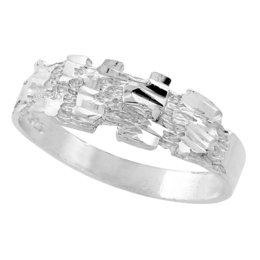 Picture of Sterling Silver Long Thin Nugget Ring for Men 5/16 inch wide sizes 8 - 13