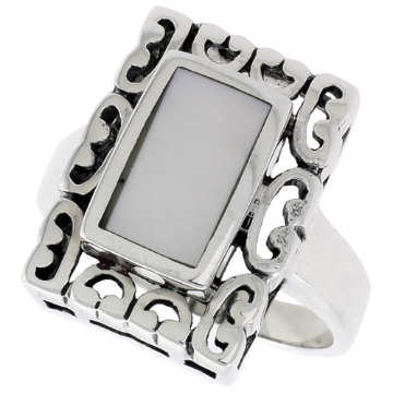 Picture of Sterling Silver Ring, w/ 10 x 6 mm Rectangular Mother of Pearl, 3/4 inch (18 mm) wide