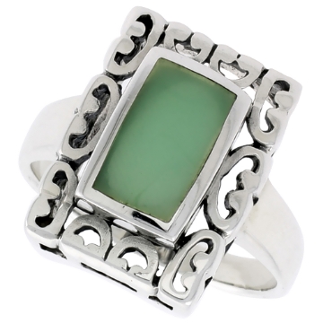 Picture of Sterling Silver Ring, w/ 10 x 6 mm Rectangular Green Resin, 3/4 inch (18 mm) wide