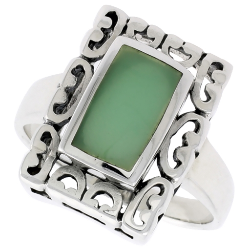 Picture of Sterling Silver Ring, w/ 10 x 6 mm Rectangular Green Resin, 3/4 inch (18 mm) wide