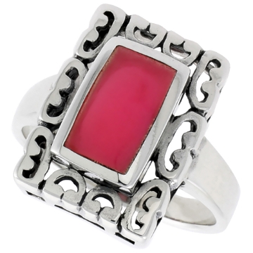 Picture of Sterling Silver Ring, w/ 10 x 6 mm Rectangular Red Resin, 3/4 inch (18 mm) wide