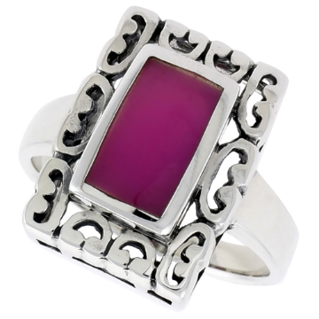 Picture of Sterling Silver Ring, w/ 10 x 6 mm Rectangular Purple Resin, 3/4 inch (18 mm) wide