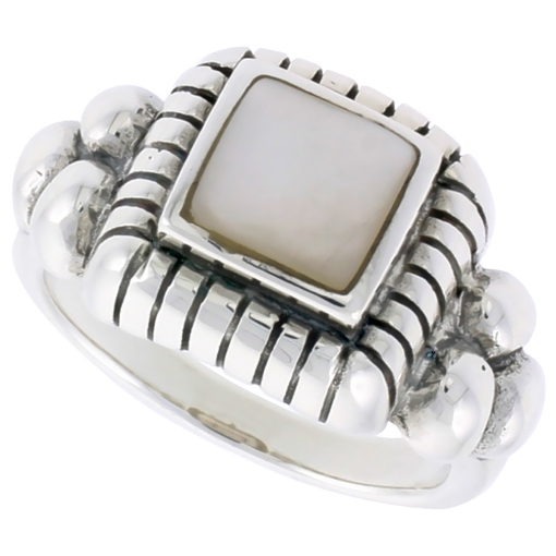 Picture of Sterling Silver Ring, w/ 8mm Square-shaped Mother of Pearl, 1/2 inch (13 mm) wide
