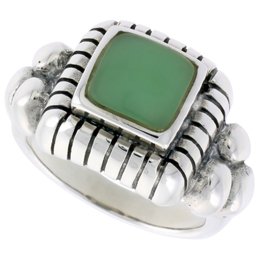 Picture of Sterling Silver Ring, w/ 8mm Square-shaped Green Resin, 1/2 inch (13 mm) wide