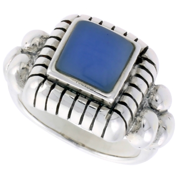 Picture of Sterling Silver Ring, w/ 8mm Square-shaped Blue Resin, 1/2 inch (13 mm) wide